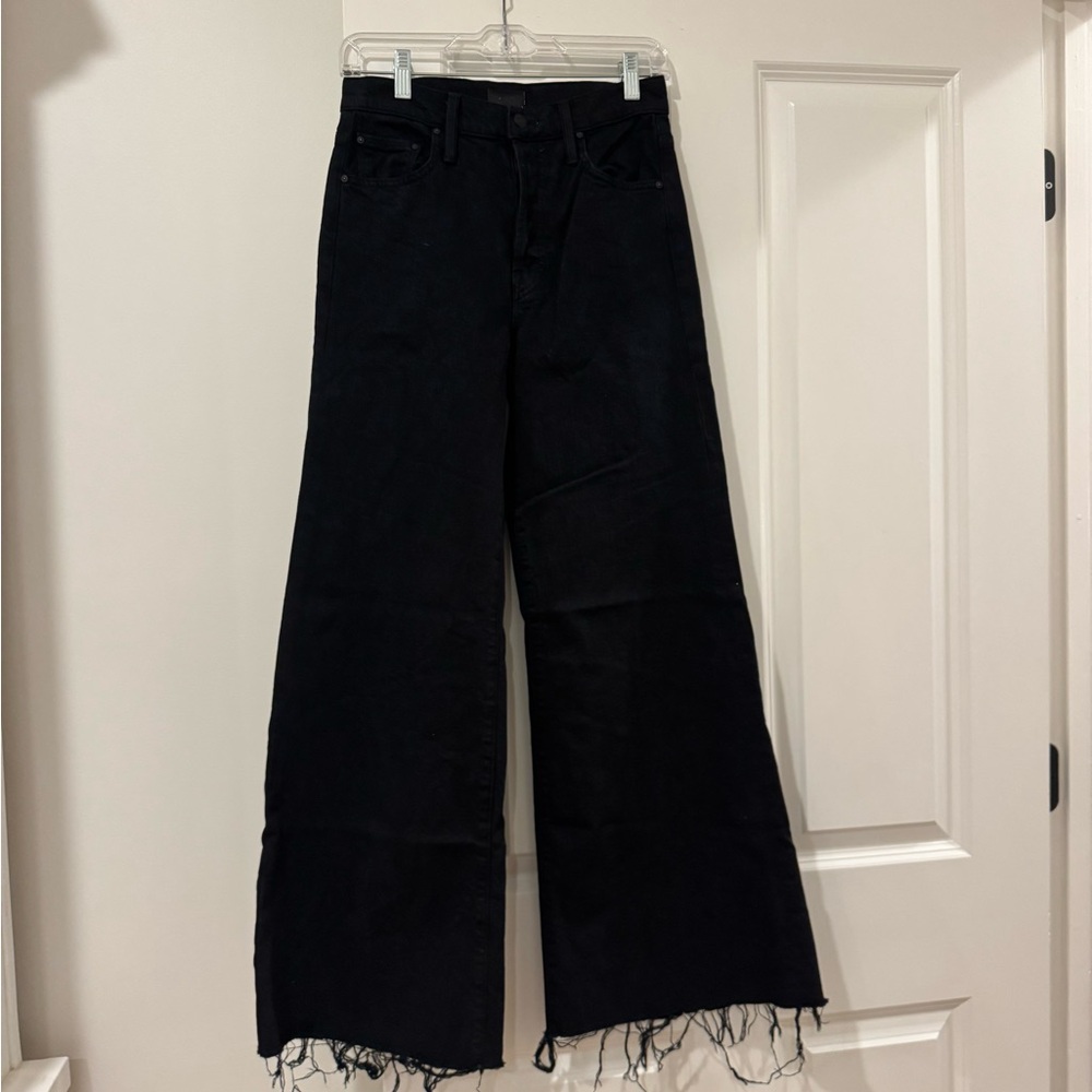 MOTHER Black Frayed Wide-Leg Jeans